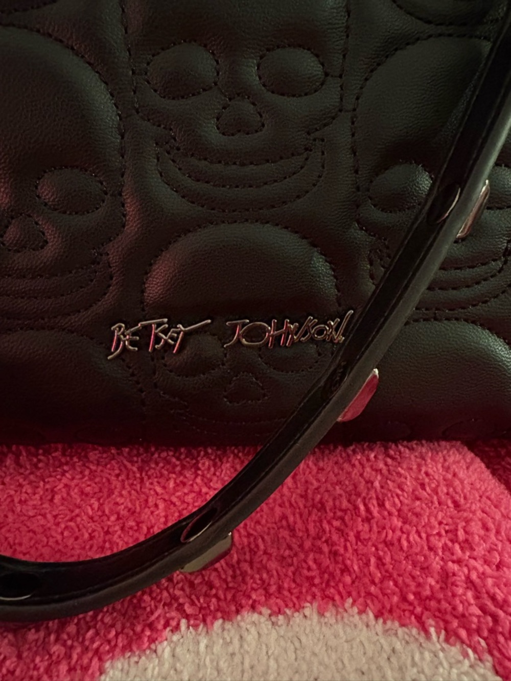Betsy Johnson Black Skull-Embossed Women’s Shoulder Bag with Studded Strap - Picture 4 of 4